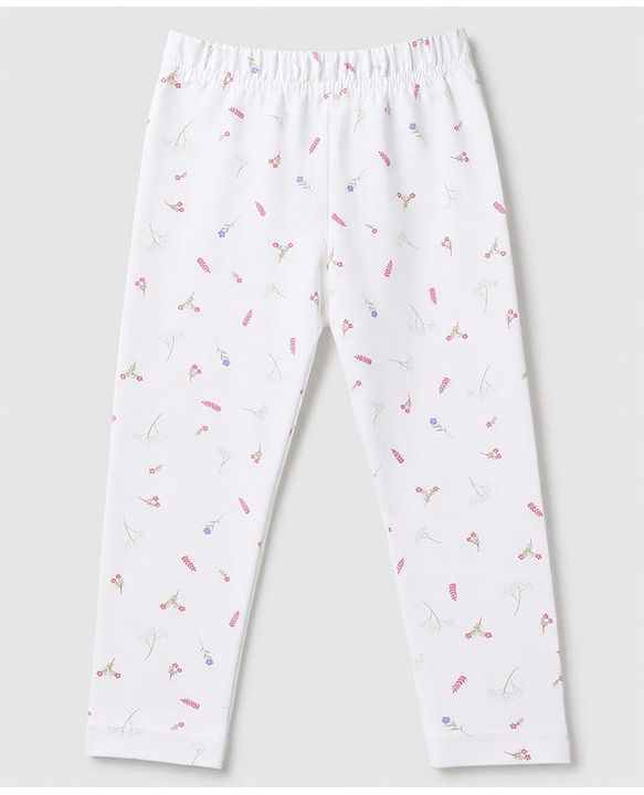 Babyhug Cotton Elastane Knit Full Length Lycra Leggings with Floral Polka Dots Print Pack of 3 - Pink White Lavender