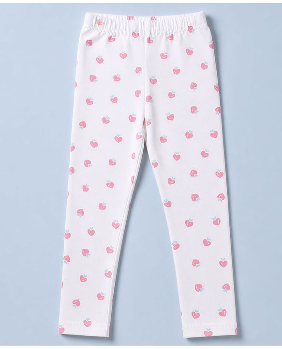Babyhug Cotton Lycra Knit Full Length Leggings With Floral & Fruit Print Pack of 3 - Yellow, White & Red