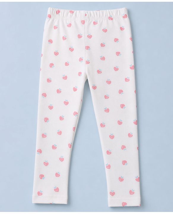 Babyhug Cotton Lycra Knit Full Length Leggings With Floral & Fruit Print Pack of 3 - Yellow, White & Red