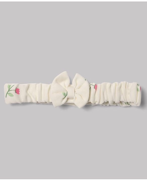 Babyhug 100% Cotton Interlock Knit Onesie and Hairband with Full Sleeves and Floral Print - White