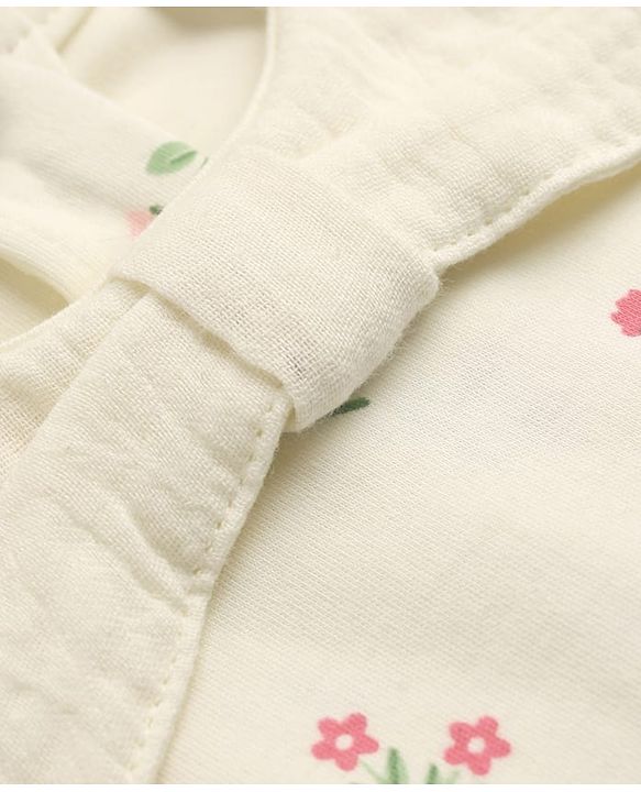 Babyhug 100% Cotton Interlock Knit Onesie and Hairband with Full Sleeves and Floral Print - White