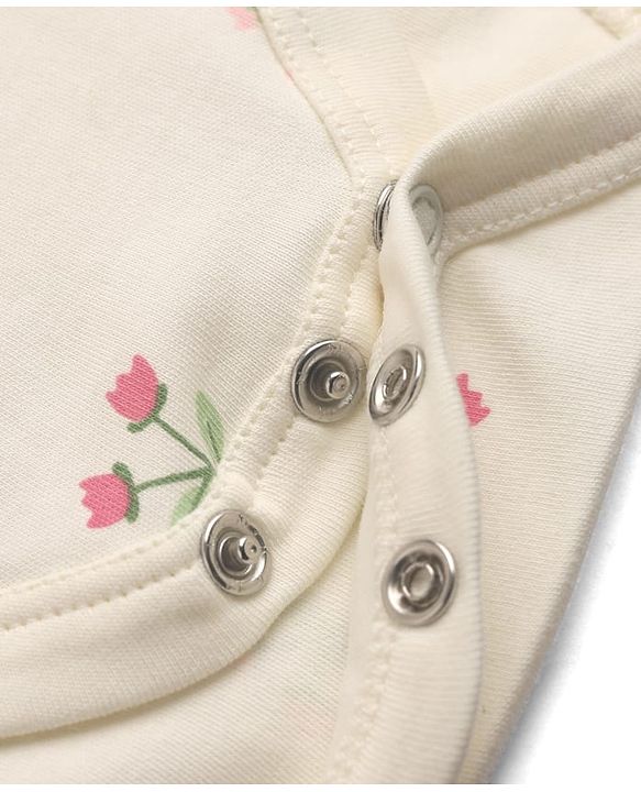 Babyhug 100% Cotton Interlock Knit Onesie and Hairband with Full Sleeves and Floral Print - White