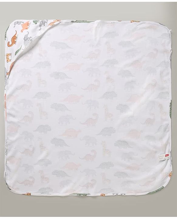Babyhug Cotton Knit Hooded Wrapper L 78 x B 75 cm Male White 0-6M
