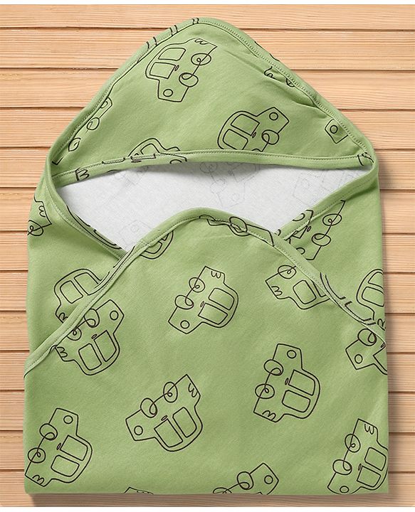 Babyhug Cotton Knit Hooded Towel & Wrapper L 77 x B 77 cm - Green