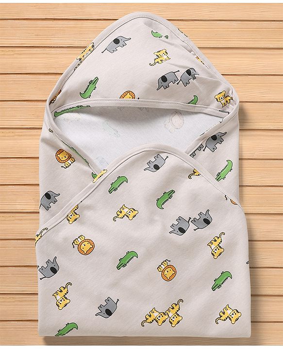 Babyhug Cotton Knit Hooded Towel & Wrapper L 78 x B 75 cm - White