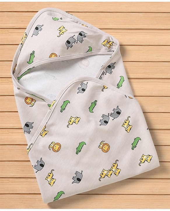 Babyhug Cotton Knit Hooded Towel & Wrapper L 78 x B 75 cm - White