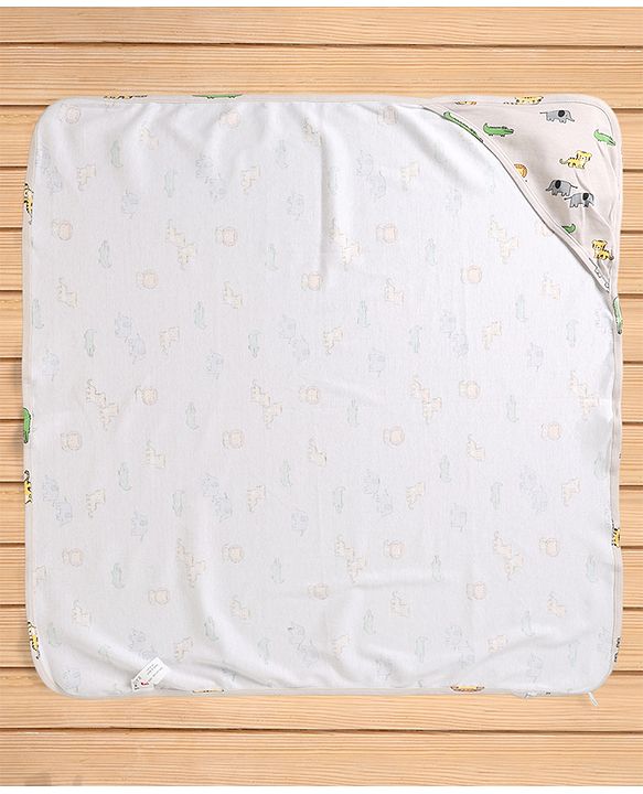 Babyhug Cotton Knit Hooded Towel & Wrapper L 78 x B 75 cm - White