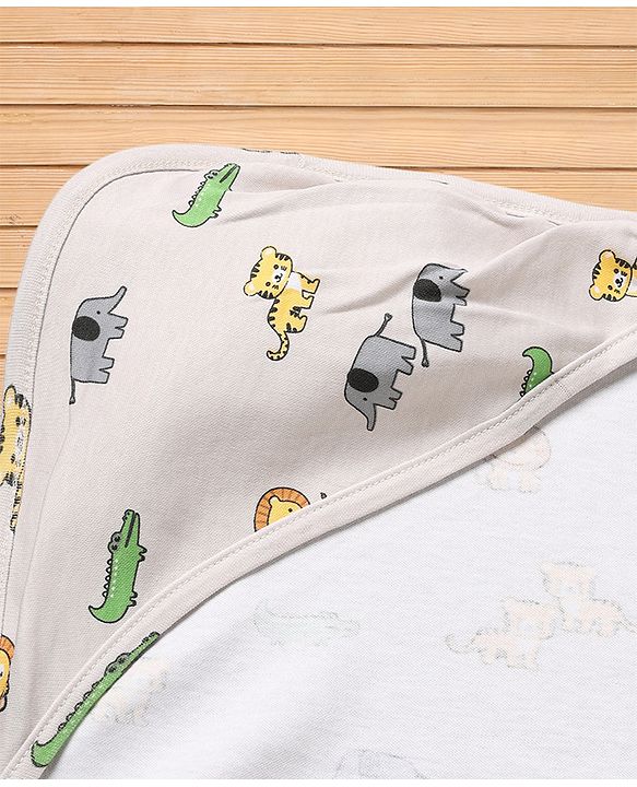 Babyhug Cotton Knit Hooded Towel & Wrapper L 78 x B 75 cm - White