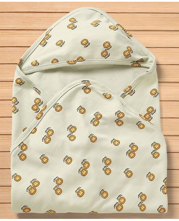 Babyhug Cotton Knit Hooded Towel & Wrapper L 77 x B 77 cm - Green