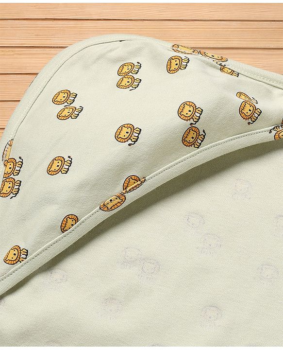 Babyhug Cotton Knit Hooded Towel & Wrapper L 77 x B 77 cm - Green