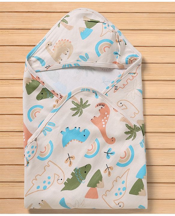 Babyhug Cotton Knit Hooded Towel & Wrapper L 78 x B 75 cm - Green