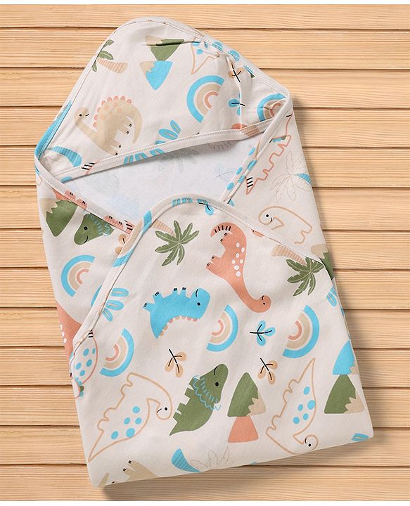 Babyhug Cotton Knit Hooded Towel & Wrapper L 78 x B 75 cm - Green