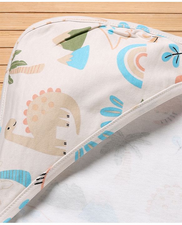 Babyhug Cotton Knit Hooded Towel & Wrapper L 78 x B 75 cm - Green