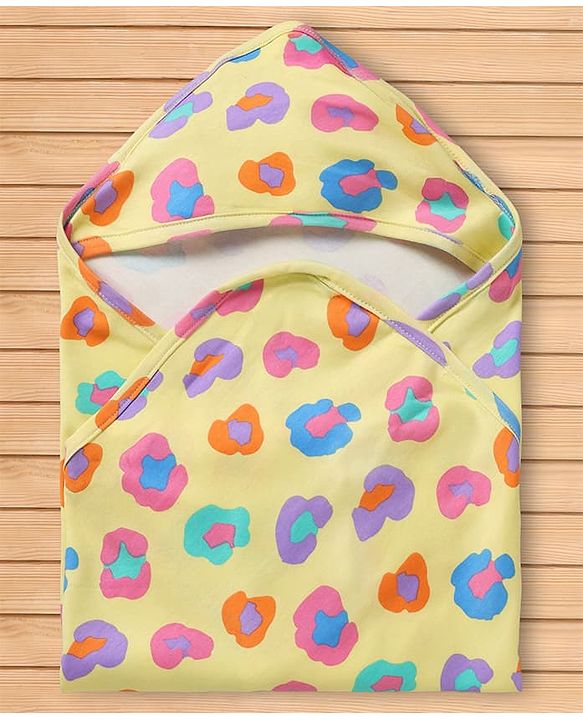 Babyhug Cotton Knit Hooded Towel & Wrapper L 78 x B 75 cm - Yellow
