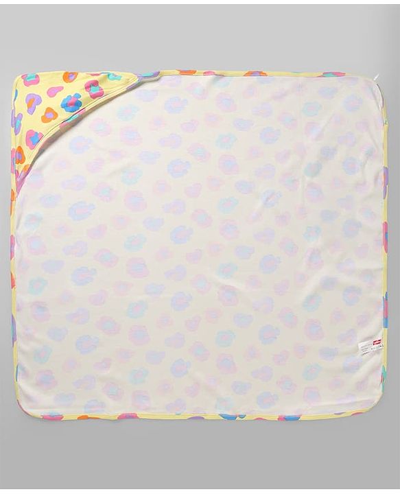 Babyhug Cotton Knit Hooded Towel & Wrapper L 78 x B 75 cm - Yellow