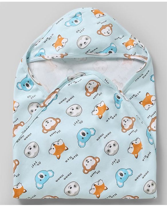 Babyhug Cotton Knit Hooded Towel & Wrapper L 78 x B 75 cm - Blue