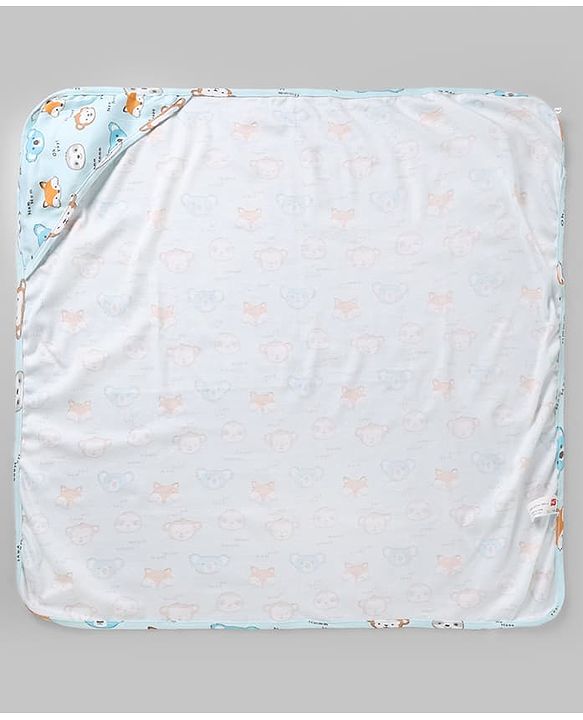 Babyhug Cotton Knit Hooded Towel & Wrapper L 78 x B 75 cm - Blue