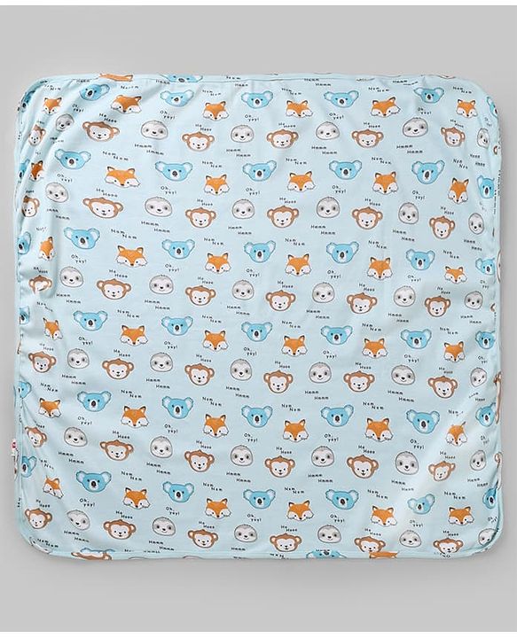 Babyhug Cotton Knit Hooded Towel & Wrapper L 78 x B 75 cm - Blue