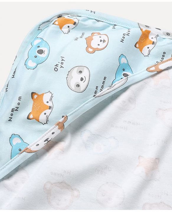 Babyhug Cotton Knit Hooded Towel & Wrapper L 78 x B 75 cm - Blue