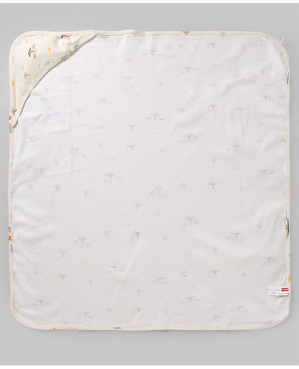 Babyhug Cotton Knit Hooded Towel & Wrapper L 78 x B 75 cm - Offwhite