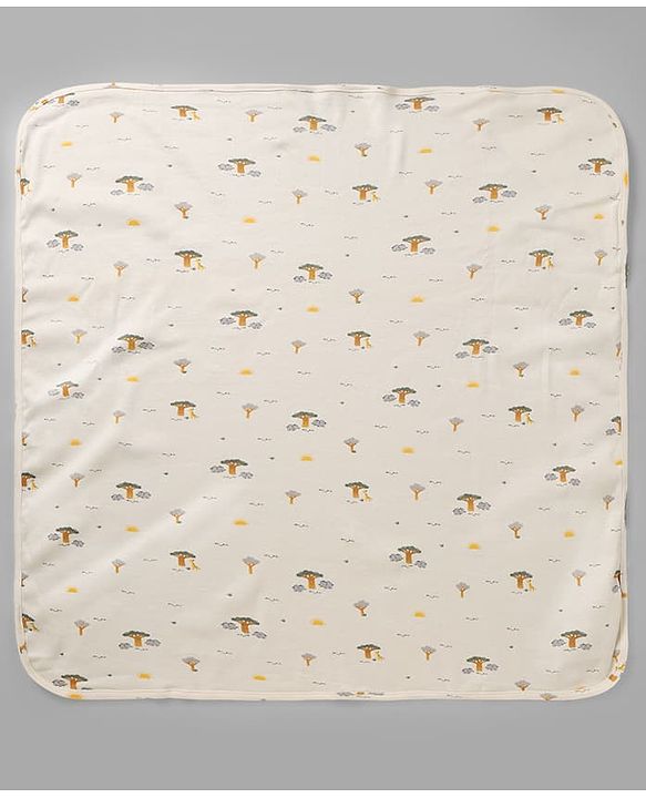 Babyhug Cotton Knit Hooded Towel & Wrapper L 78 x B 75 cm - Offwhite