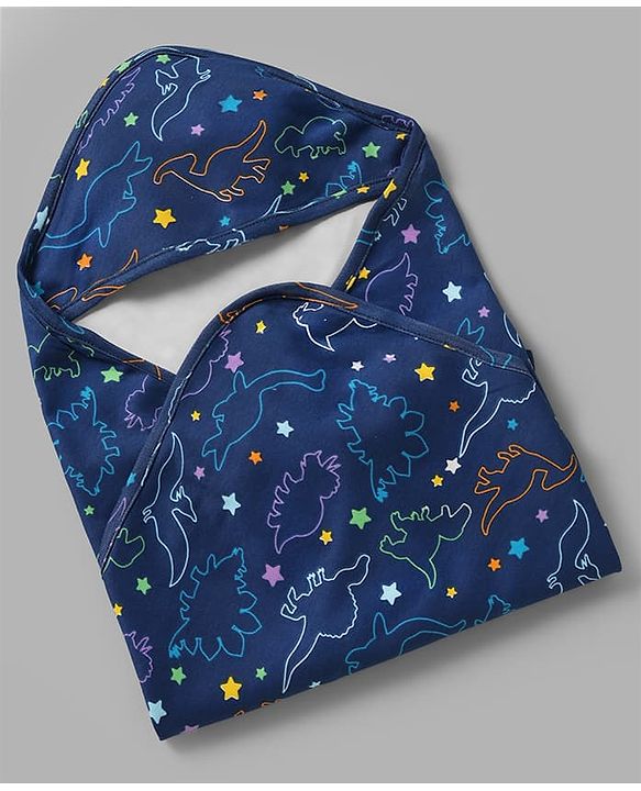 Babyhug Cotton Knit Hooded Towel & Wrapper L 76 x B 74 cm - Blue