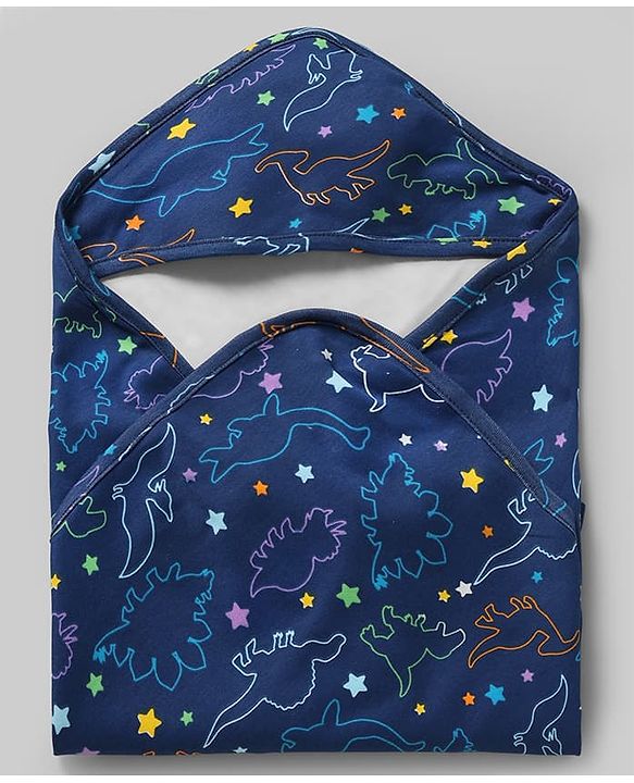 Babyhug Cotton Knit Hooded Towel & Wrapper L 76 x B 74 cm - Blue