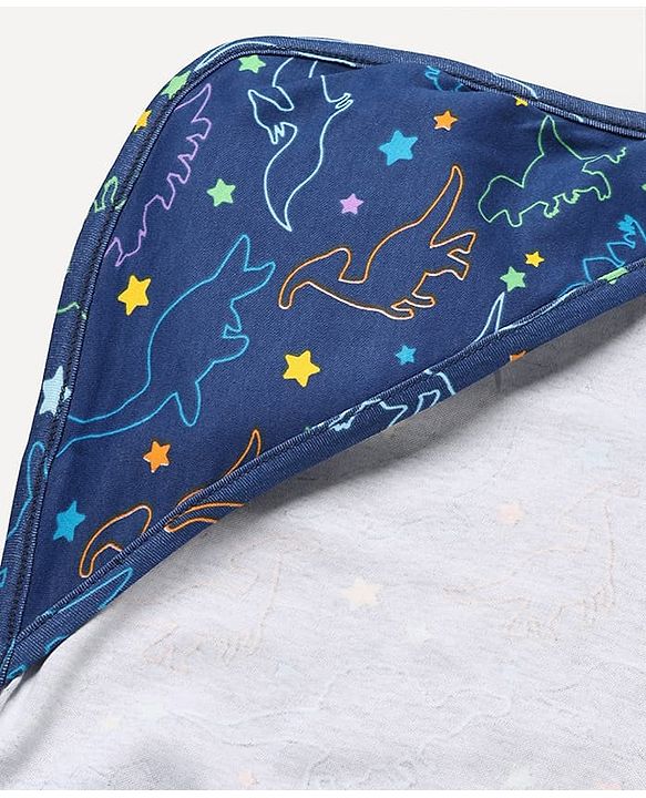 Babyhug Cotton Knit Hooded Towel & Wrapper L 76 x B 74 cm - Blue