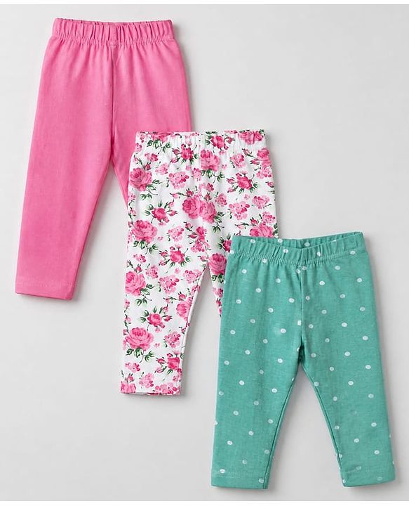 Babyhug Cotton Lycra Full Length Leggings With Polka Dot & Floral Print Pack of 3 - Pink