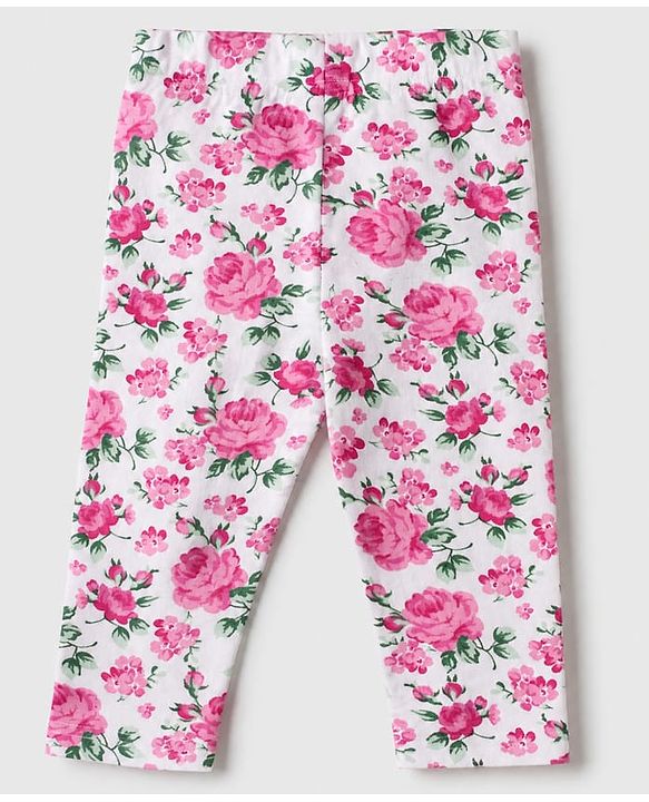 Babyhug Cotton Lycra Full Length Leggings With Polka Dot & Floral Print Pack of 3 - Pink