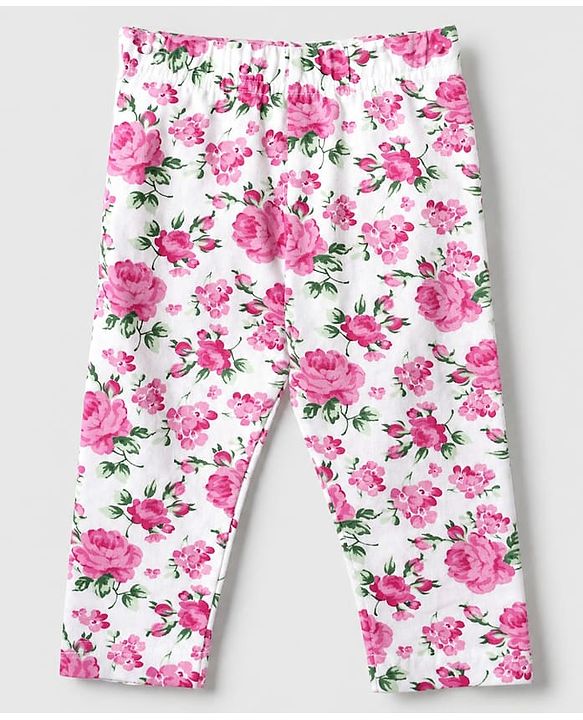 Babyhug Cotton Lycra Full Length Leggings With Polka Dot & Floral Print Pack of 3 - Pink