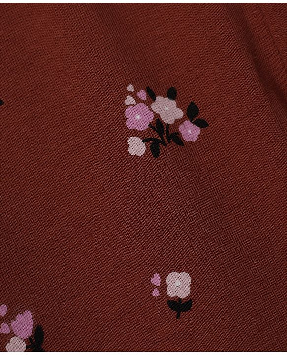 Babyhug Cotton Knit Slim Fit Full Length Leggings with Floral Print Pack of 3 in Maroon White