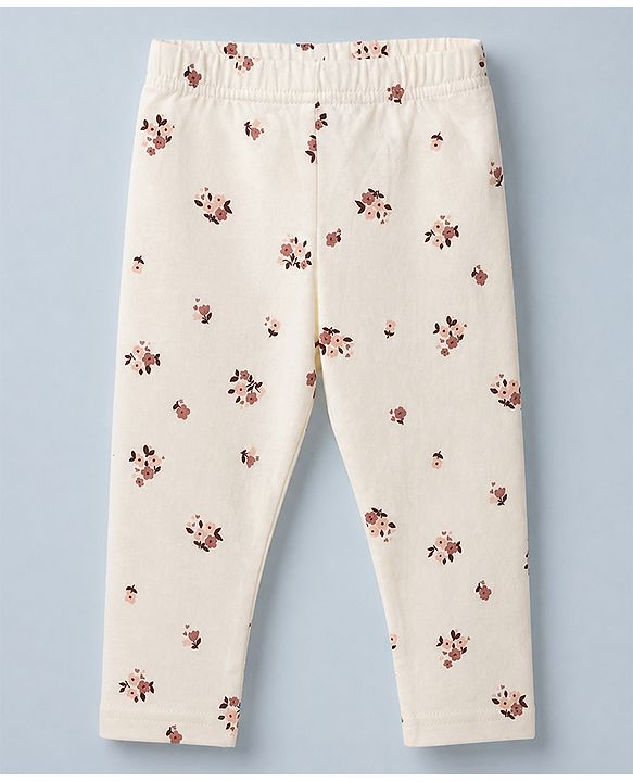 Babyhug Cotton Knit Slim Fit Full Length Leggings with Floral Print Pack of 3 in Maroon White