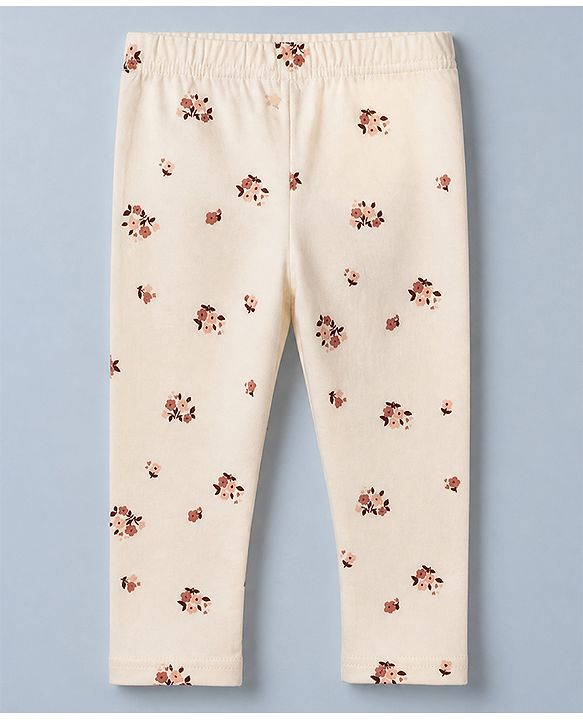 Babyhug Cotton Knit Slim Fit Full Length Leggings with Floral Print Pack of 3 in Maroon White