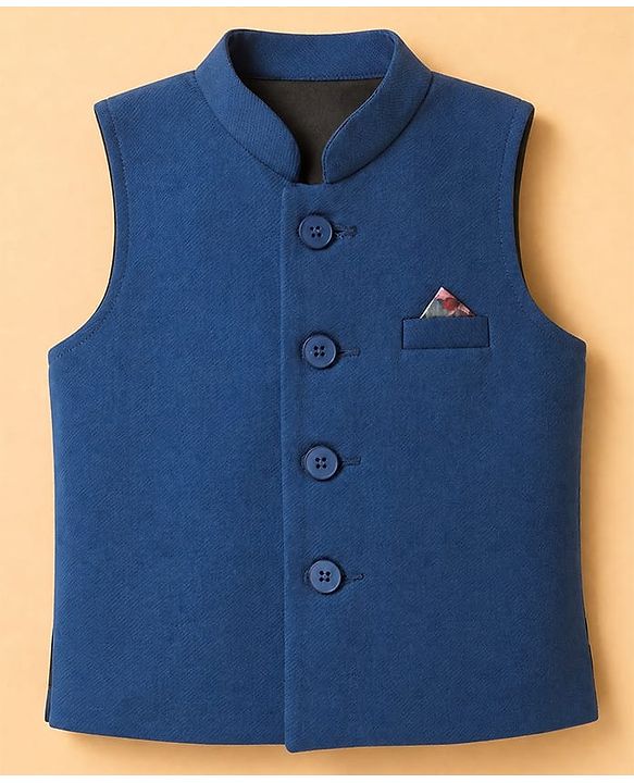 Babyhug Knit Woven Full Sleeves Solid Party Suit - Blue