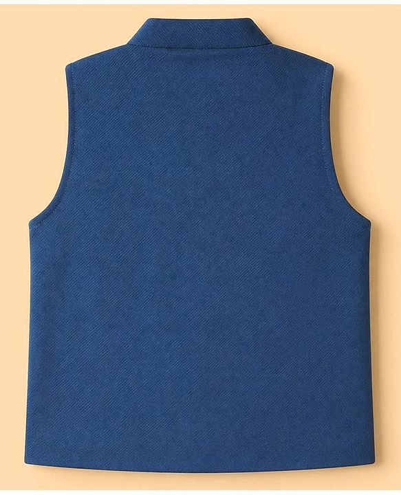 Babyhug Knit Woven Full Sleeves Solid Party Suit - Blue