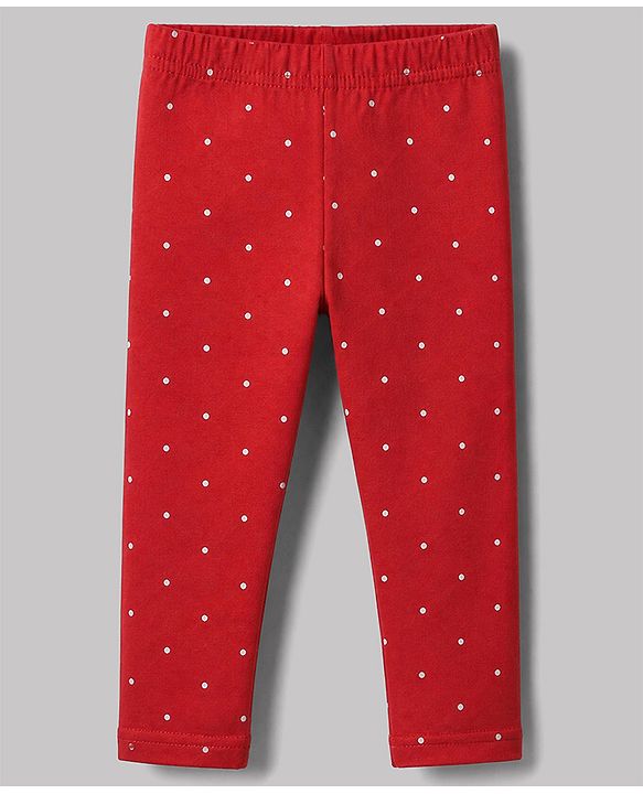 Babyhug Cotton Elastane Knit Full Length Slim Fit Leggings With Floral & Polka Dot Print Pack of 3 in Pink Red