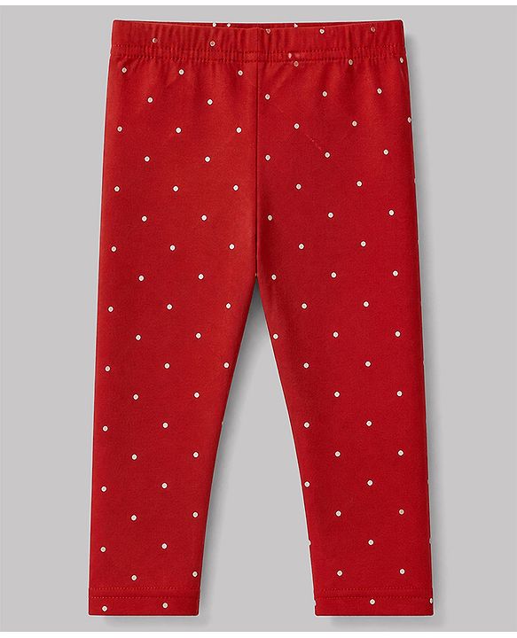 Babyhug Cotton Elastane Knit Full Length Slim Fit Leggings With Floral & Polka Dot Print Pack of 3 in Pink Red