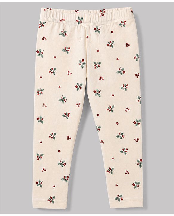 Babyhug Cotton Elastane Knit Full Length Slim Fit Leggings With Floral & Polka Dot Print Pack of 3 in Pink Red