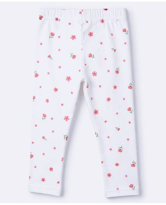 Babyhug Cotton Knit Full Length Leggings with Floral Print Pack of 3 in Pink Green White