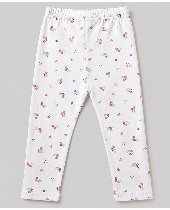 Babyhug Cotton Elastane Knit Full Length Leggings With Floral Print Pack of 3 - Purple Pink White