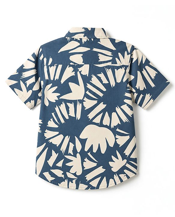 Pine Kids Cotton Woven Shirt with Half Sleeves and Floral Print - Light Blue