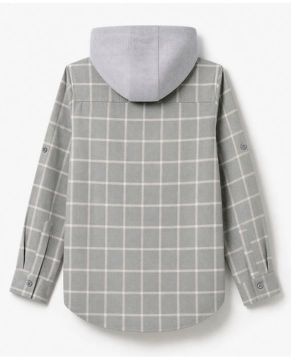 Pine Kids Cotton Woven Hooded Checks Shirt With Full Sleeves - Grey