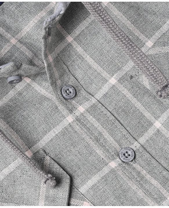 Pine Kids Cotton Woven Hooded Checks Shirt With Full Sleeves - Grey
