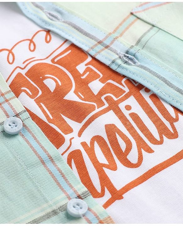Pine Kids Cotton Woven Check Shirts with T-Shirt/Twofer with Full Sleeves and Street Competition Print in Beige