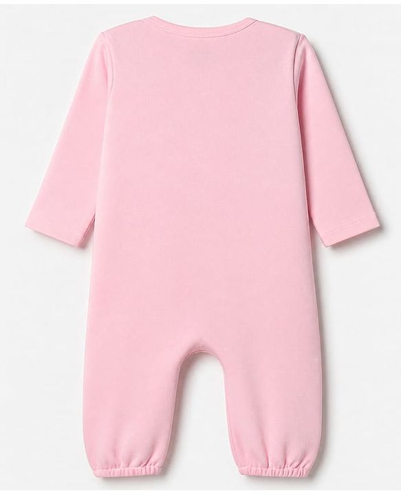 Babyhug 100% Cotton Knit Romper with Full Sleeves and Leopard Print in Light Pink