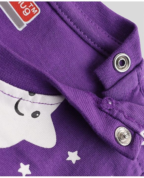 Babyhug 100% Cotton Knit Full Sleeves Co-Ords T-Shirt & Pyjama Night Suit with Star Print - Purple