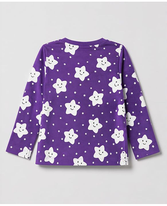 Babyhug 100% Cotton Knit Full Sleeves Co-Ords T-Shirt & Pyjama Night Suit with Star Print - Purple