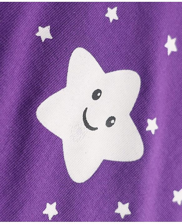 Babyhug 100% Cotton Knit Full Sleeves Co-Ords T-Shirt & Pyjama Night Suit with Star Print - Purple