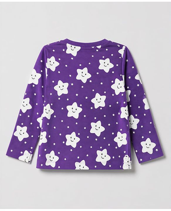 Babyhug 100% Cotton Knit Full Sleeves Co-Ords T-Shirt & Pyjama Night Suit with Star Print - Purple